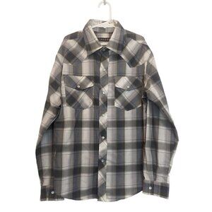 Roper Boys' Multi Plaid Long Sleeve Woven Western Shirt Grey Large 12-14